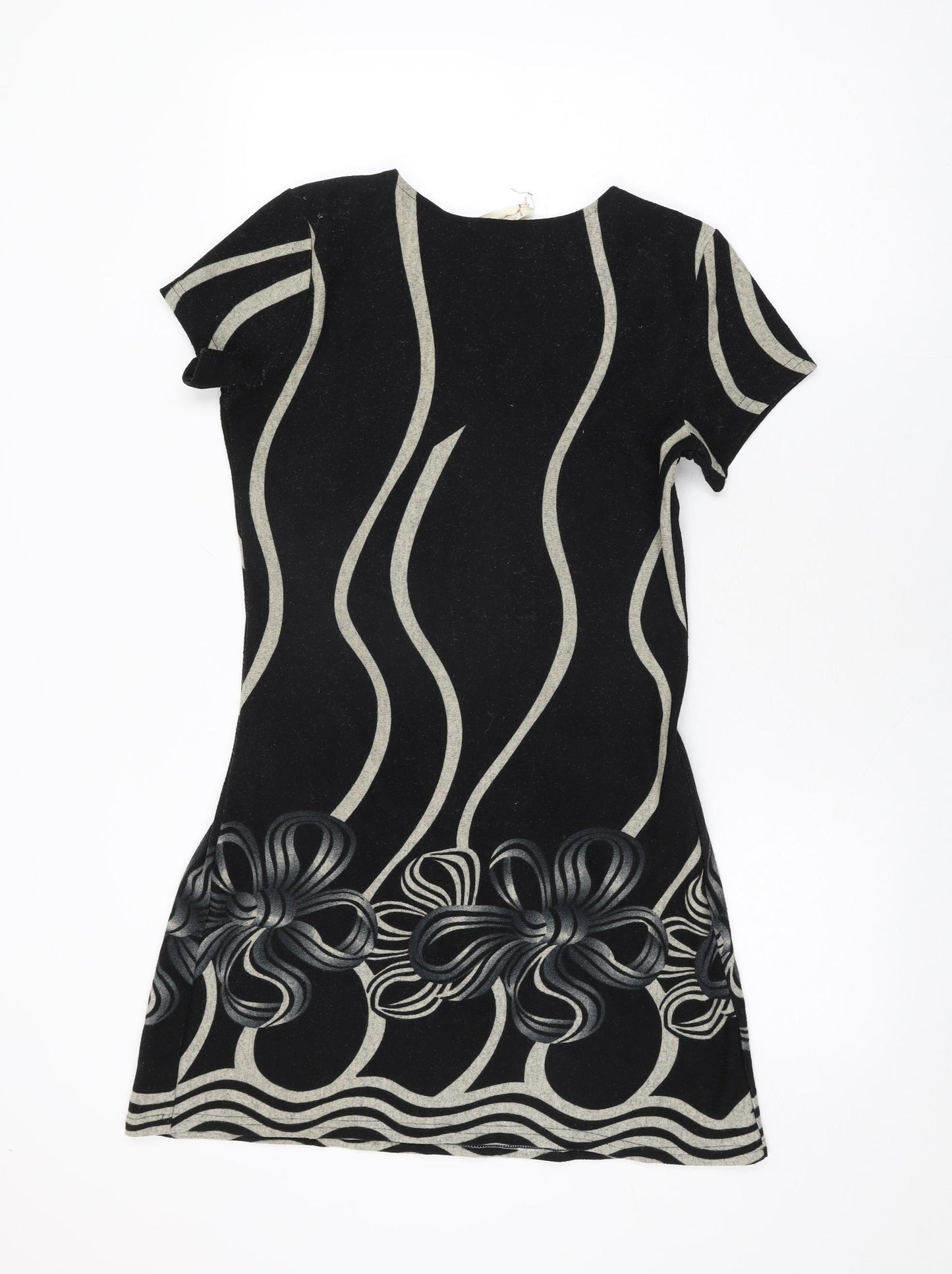 Purplish Womens Black Geometric Cotton Shift Size S Round Neck Pullover
