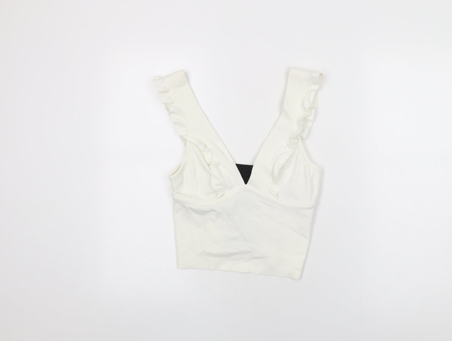 Zara Womens White Polyester Basic T-Shirt Size M V-Neck