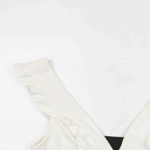 Zara Womens White Polyester Basic T-Shirt Size M V-Neck