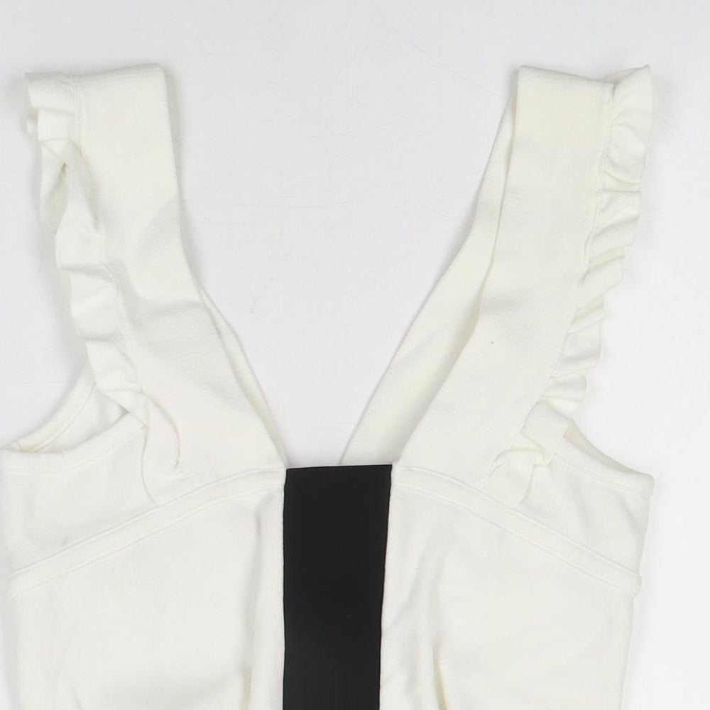 Zara Womens White Polyester Basic T-Shirt Size M V-Neck