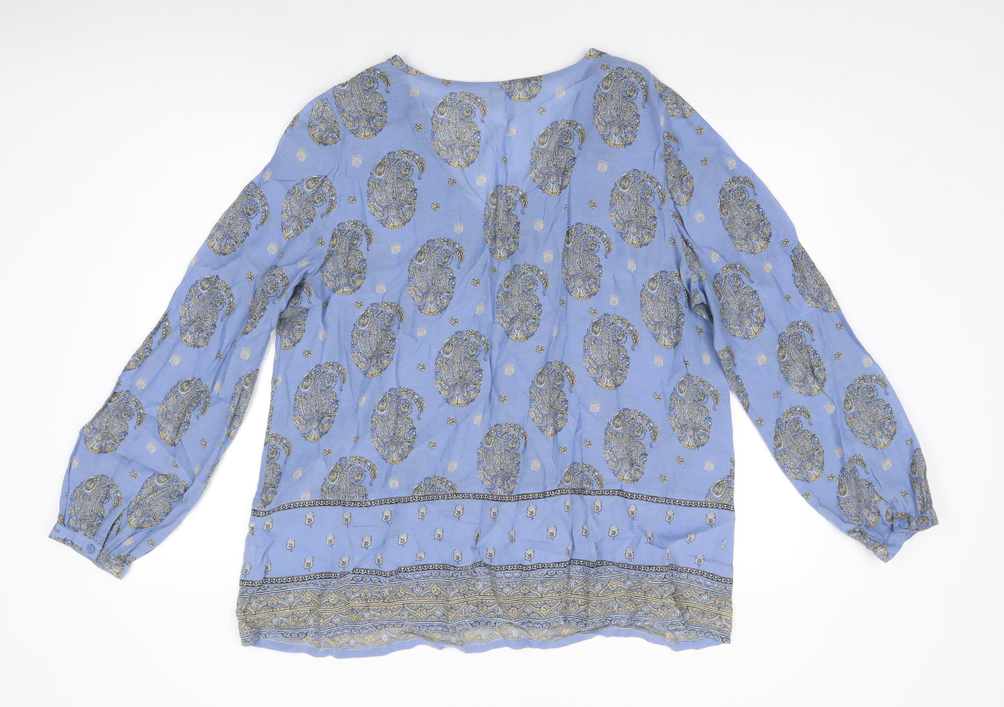 Monsoon Womens Blue Floral Cotton Basic T-Shirt Size 18 V-Neck