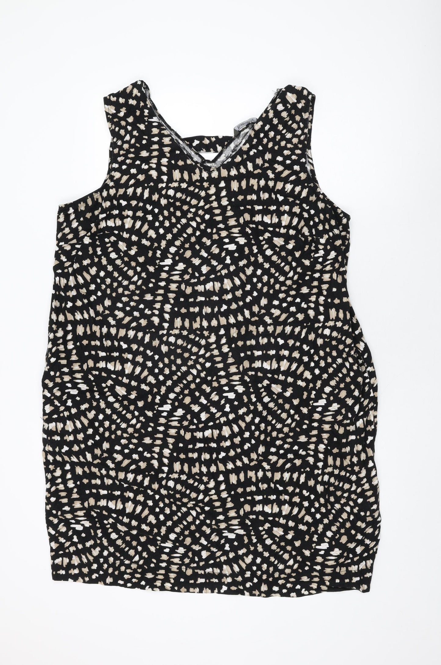 Bonmarché Womens Black Geometric Linen Shift Size 22 V-Neck Pullover