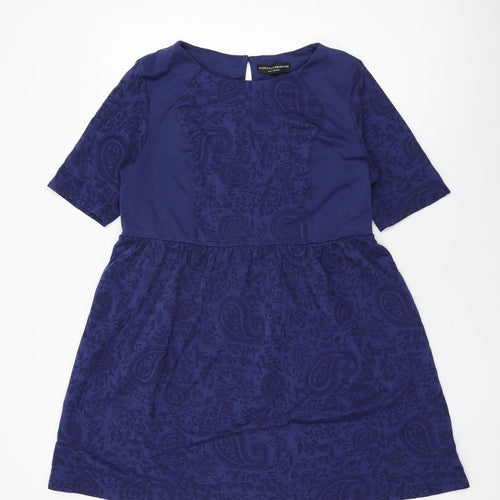 Dorothy Perkins Womens Blue Geometric Viscose Skater Dress Size 16 Round Neck Pullover