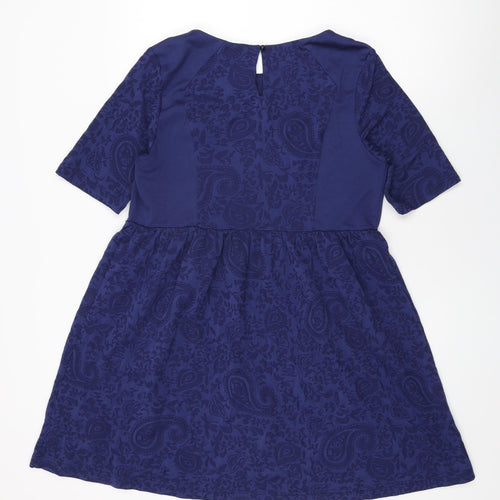 Dorothy Perkins Womens Blue Geometric Viscose Skater Dress Size 16 Round Neck Pullover