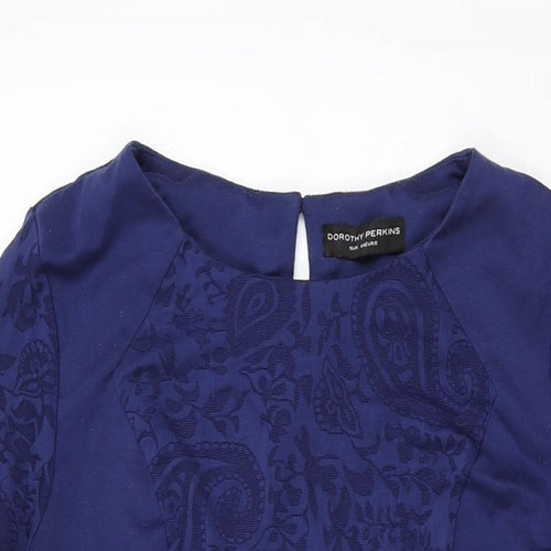 Dorothy Perkins Womens Blue Geometric Viscose Skater Dress Size 16 Round Neck Pullover