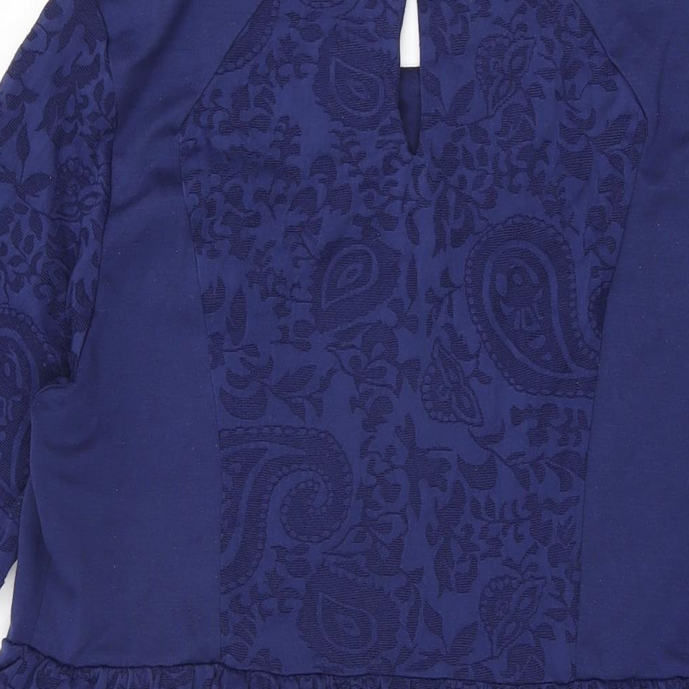 Dorothy Perkins Womens Blue Geometric Viscose Skater Dress Size 16 Round Neck Pullover