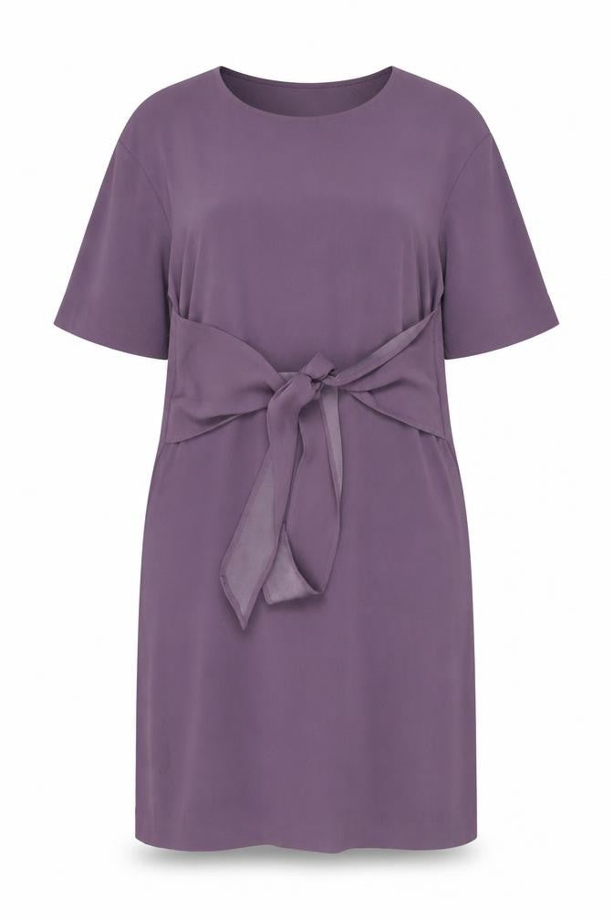 Front view of H&M women’s purple polyester shift, size UK 16, round neck pullover