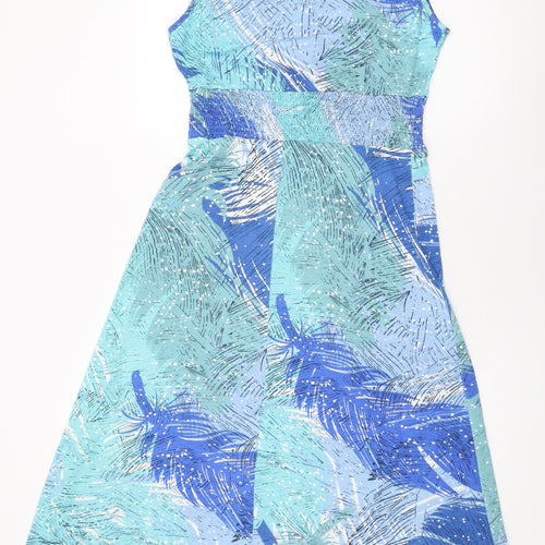Cerulean Collection Womens Blue Geometric Polyester A-Line Size M V-Neck Snap - Leaf Print