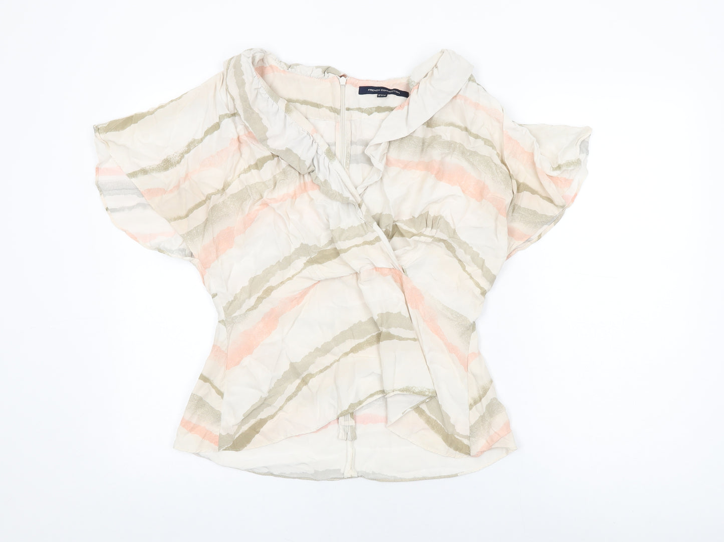 French Connection Womens Pink Striped Viscose Wrap T-Shirt Size 16 V-Neck