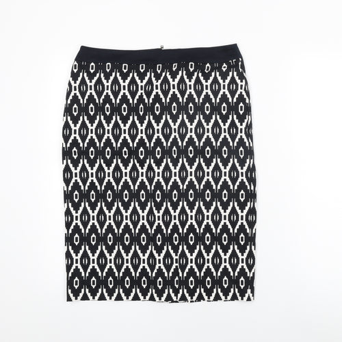 Marks and Spencer Womens Black Geometric Cotton Straight & Pencil Skirt Size 10 Zip