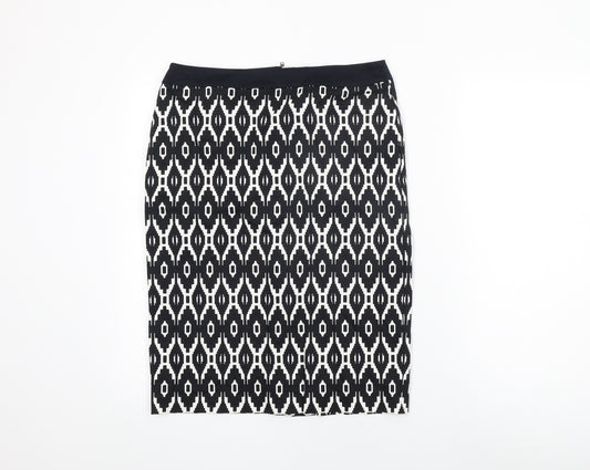 Marks and Spencer Womens Black Geometric Cotton Straight & Pencil Skirt Size 10 Zip