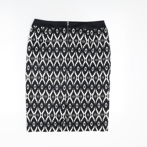 Marks and Spencer Womens Black Geometric Cotton Straight & Pencil Skirt Size 10 Zip