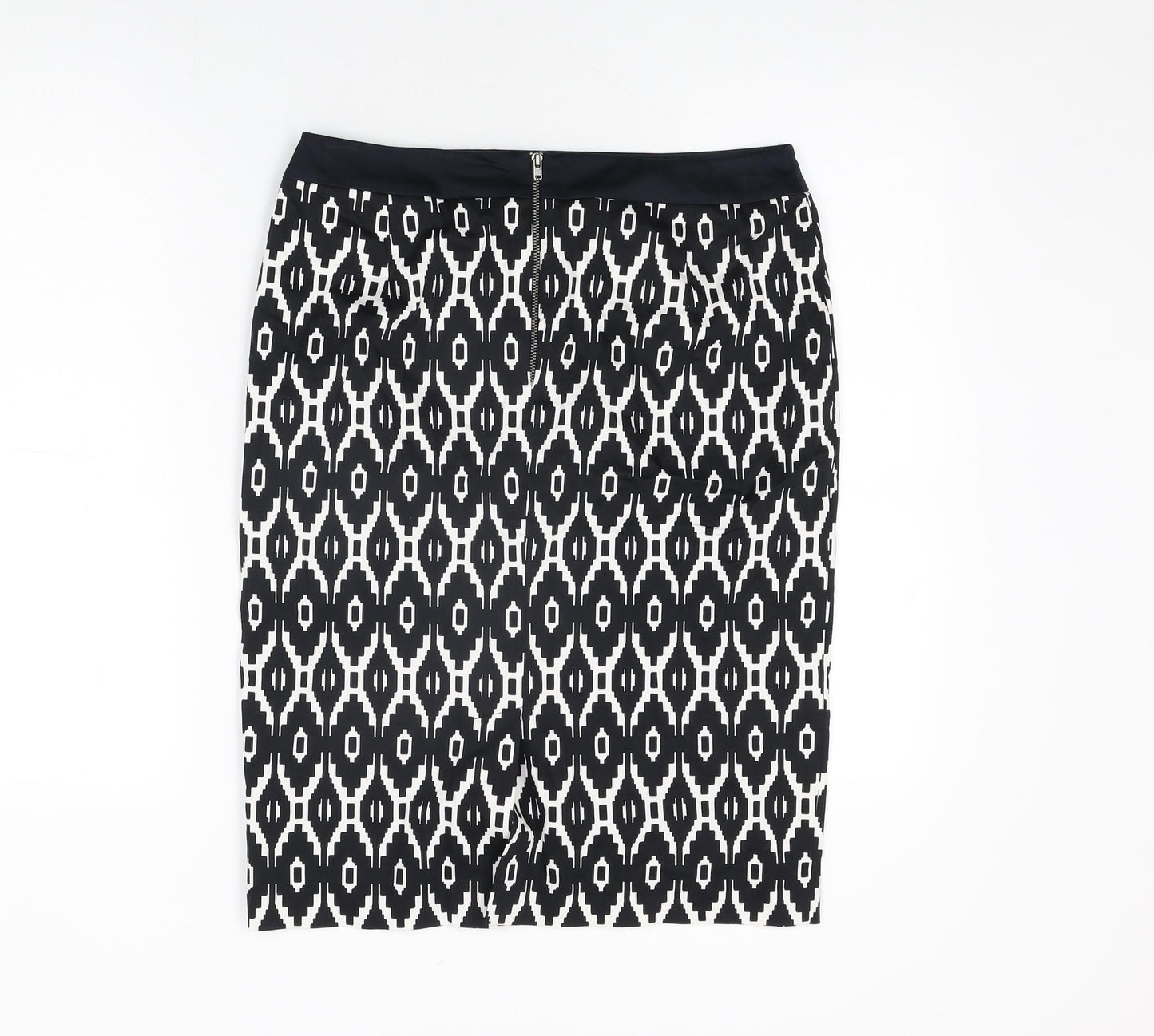 Marks and Spencer Womens Black Geometric Cotton Straight & Pencil Skirt Size 10 Zip