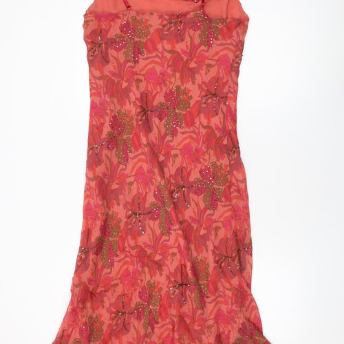 Wallis Womens Red Floral Silk Shift Size 14 Cowl Neck Pullover - Sequins