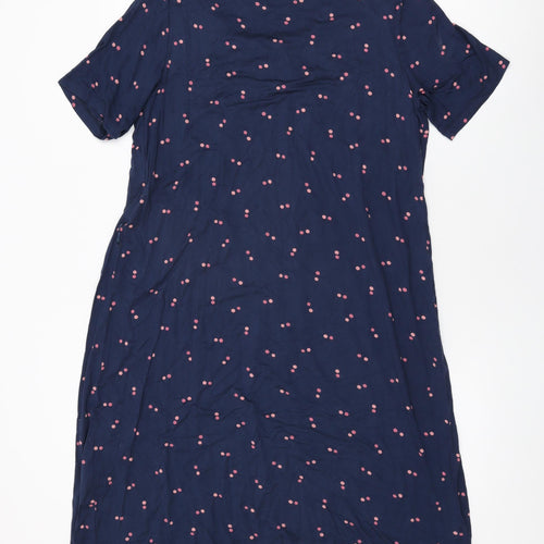 Crew Clothing Company Womens Blue Polka Dot Viscose Shift Size 14 Round Neck Pullover