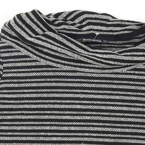 Bonmarché Womens Black Roll Neck Striped Polyester Pullover Jumper Size 12