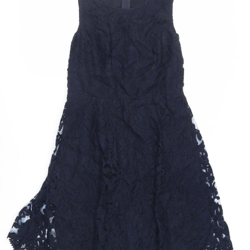NEXT Womens Blue Polyester Fit & Flare Size 12 Round Neck Zip - Lined