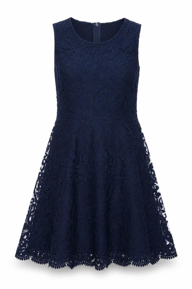 Front view of Next women’s blue polyester fit & flare, size UK 12, round neck zip - lined