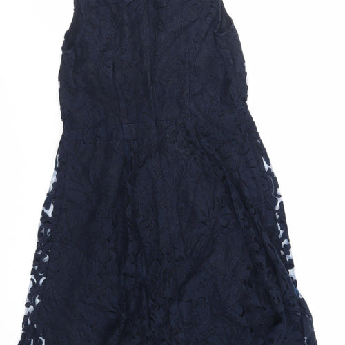 NEXT Womens Blue Polyester Fit & Flare Size 12 Round Neck Zip - Lined