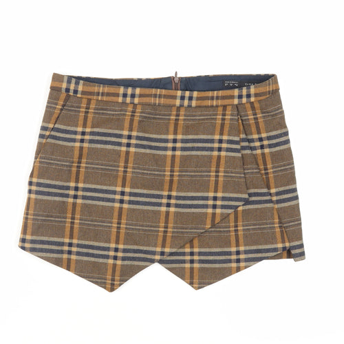 Zara Womens Brown Plaid Polyester Mini Skirt Size M Zip