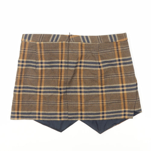 Zara Womens Brown Plaid Polyester Mini Skirt Size M Zip