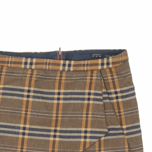 Zara Womens Brown Plaid Polyester Mini Skirt Size M Zip