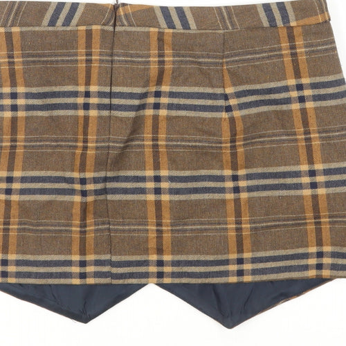 Zara Womens Brown Plaid Polyester Mini Skirt Size M Zip