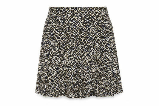 Front view of Marks & Spencer women’s blue animal print viscose flare skirt, size UK 8, - elasticated waist