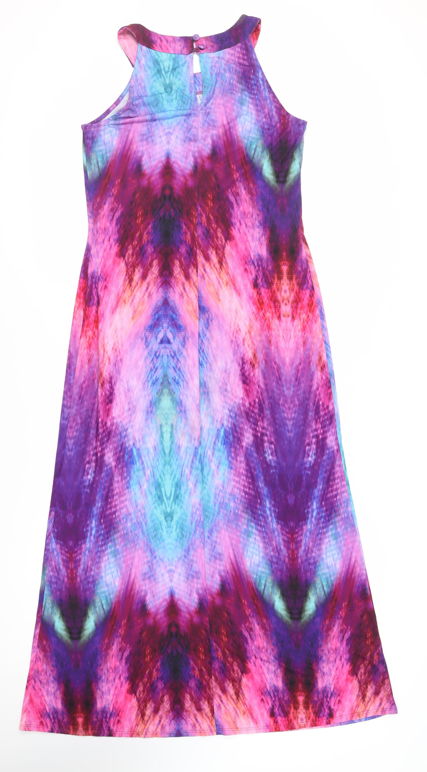 Wallis Womens Purple Geometric Polyester Maxi Size 10 Round Neck Button