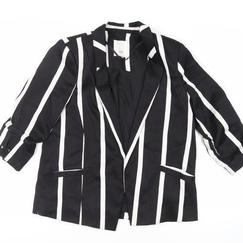 River Island Womens Black Striped Jacket Blazer Size 14 - Open Ruched Sleeve
