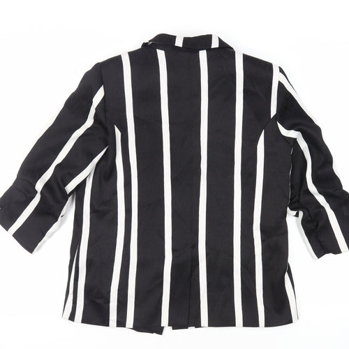 River Island Womens Black Striped Jacket Blazer Size 14 - Open Ruched Sleeve