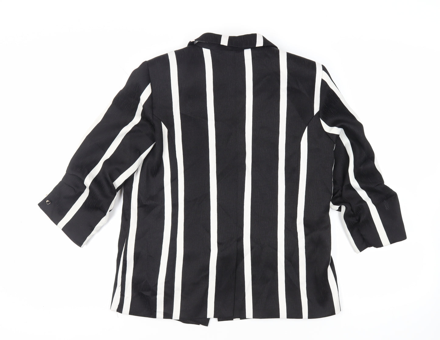 River Island Womens Black Striped Jacket Blazer Size 14 - Open Ruched Sleeve