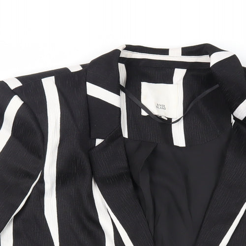 River Island Womens Black Striped Jacket Blazer Size 14 - Open Ruched Sleeve