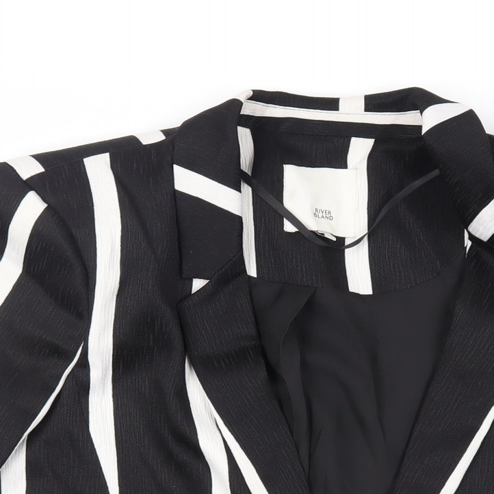 River Island Womens Black Striped Jacket Blazer Size 14 - Open Ruched Sleeve