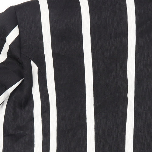 River Island Womens Black Striped Jacket Blazer Size 14 - Open Ruched Sleeve