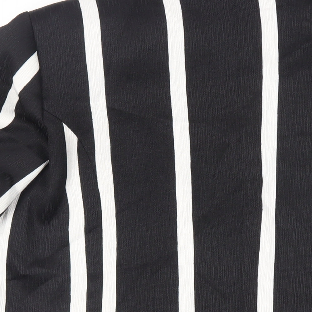River Island Womens Black Striped Jacket Blazer Size 14 - Open Ruched Sleeve