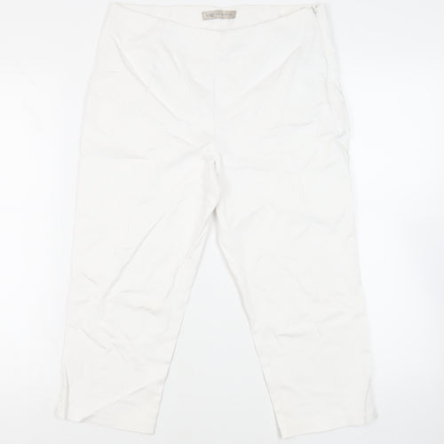 Marks and Spencer Womens White Cotton Cropped Trousers Size 12 L21 in Regular Zip