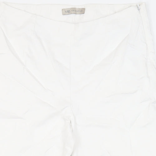 Marks and Spencer Womens White Cotton Cropped Trousers Size 12 L21 in Regular Zip