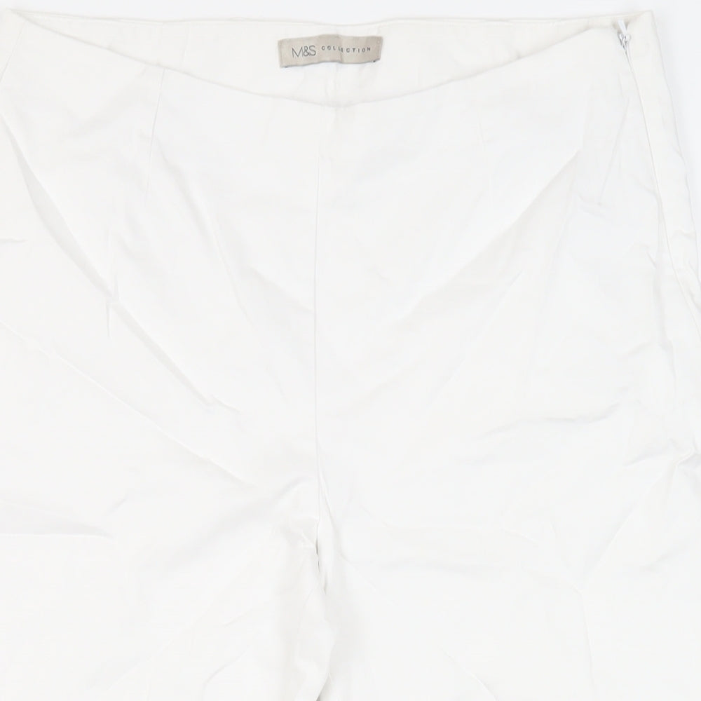 Marks and Spencer Womens White Cotton Cropped Trousers Size 12 L21 in Regular Zip