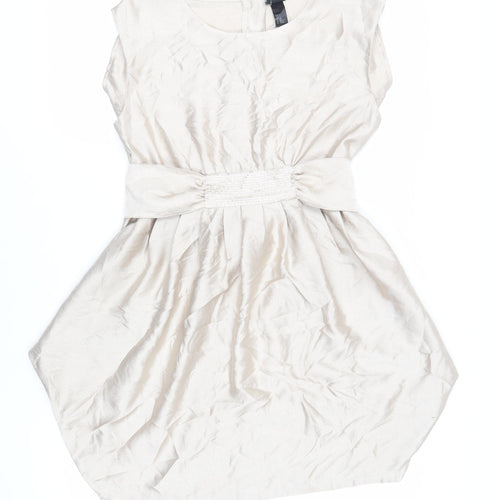 H&M Womens Beige Polyester A-Line Size 12 Round Neck Zip - Sequin