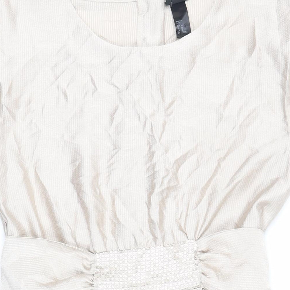 H&M Womens Beige Polyester A-Line Size 12 Round Neck Zip - Sequin