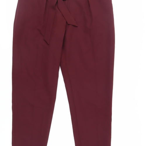 Oasis Womens Red Polyester Chino Trousers Size 14 L28 in Regular Zip