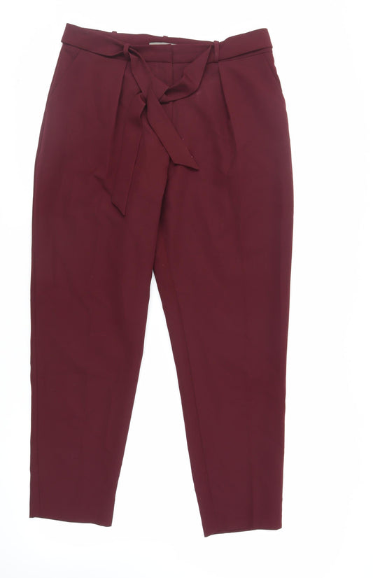 Oasis Womens Red Polyester Chino Trousers Size 14 L28 in Regular Zip