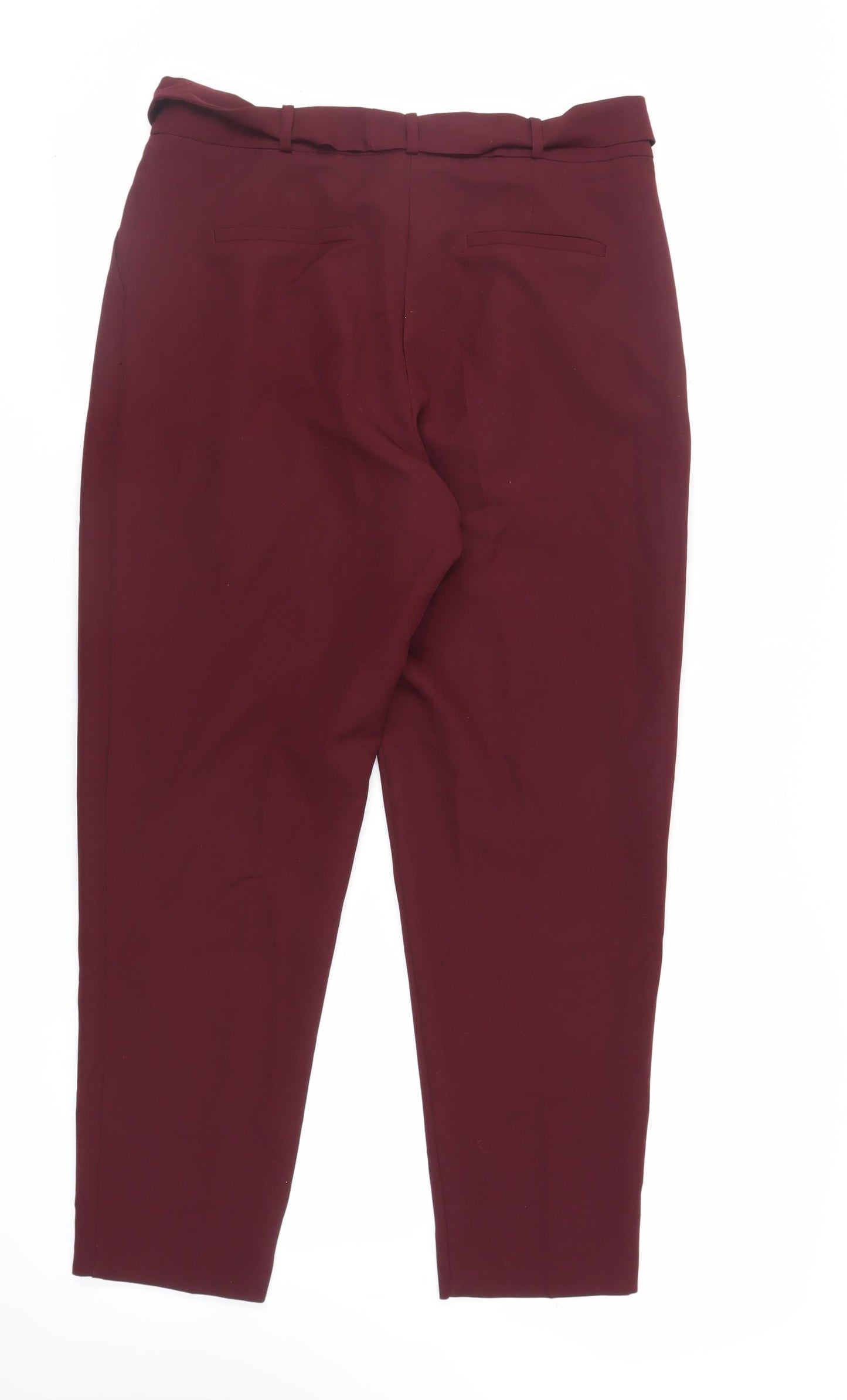 Oasis Womens Red Polyester Chino Trousers Size 14 L28 in Regular Zip