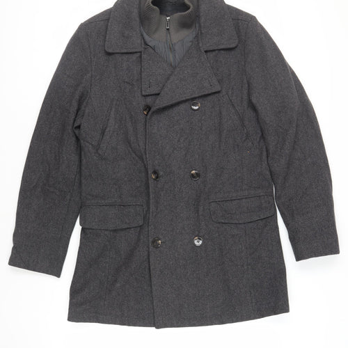 John Lewis Mens Grey Pea Coat Coat Size L Button
