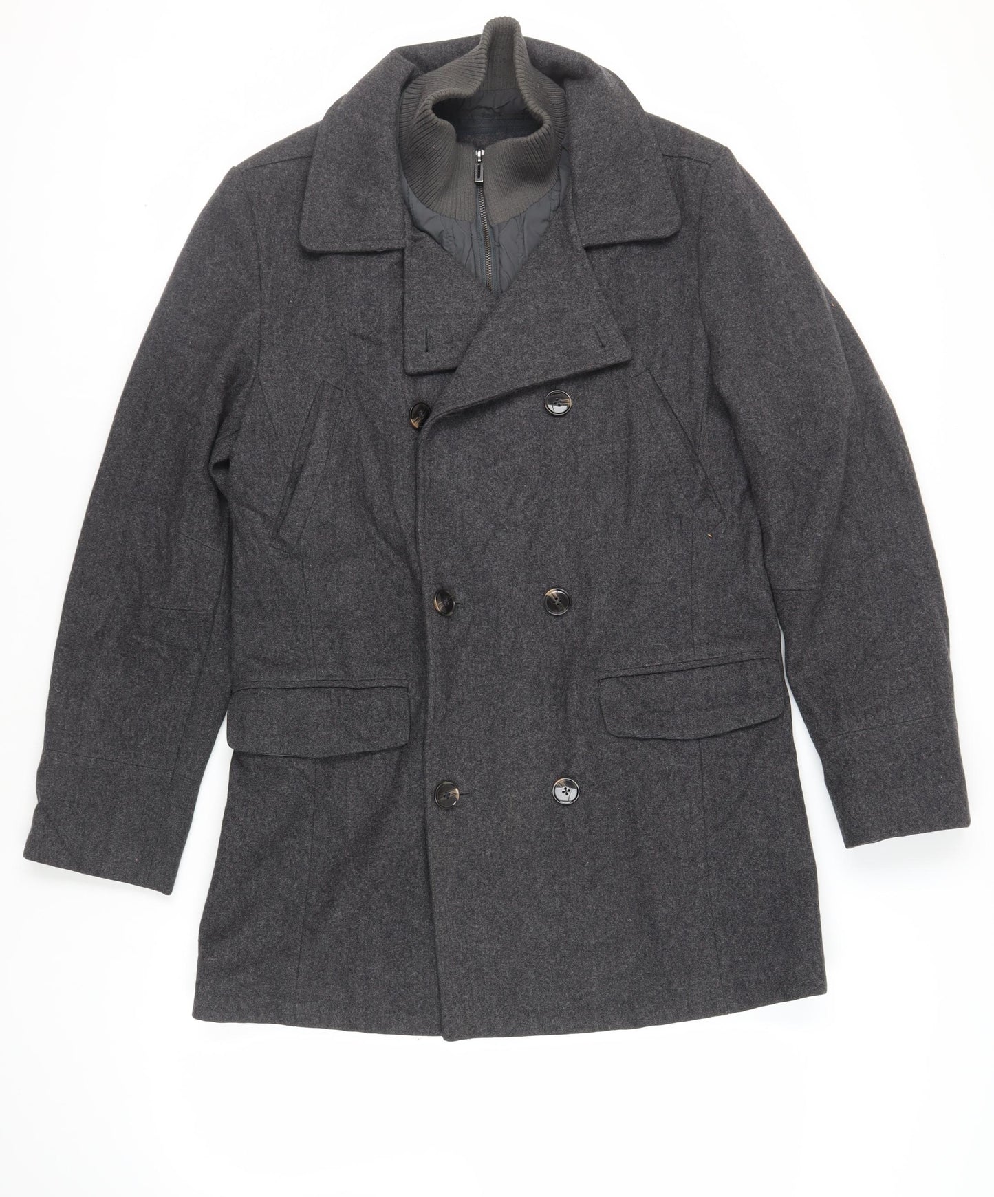 John Lewis Mens Grey Pea Coat Coat Size L Button