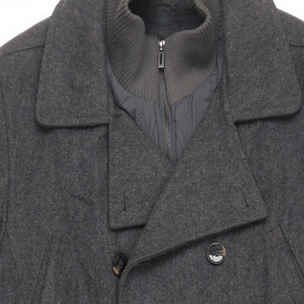John Lewis Mens Grey Pea Coat Coat Size L Button