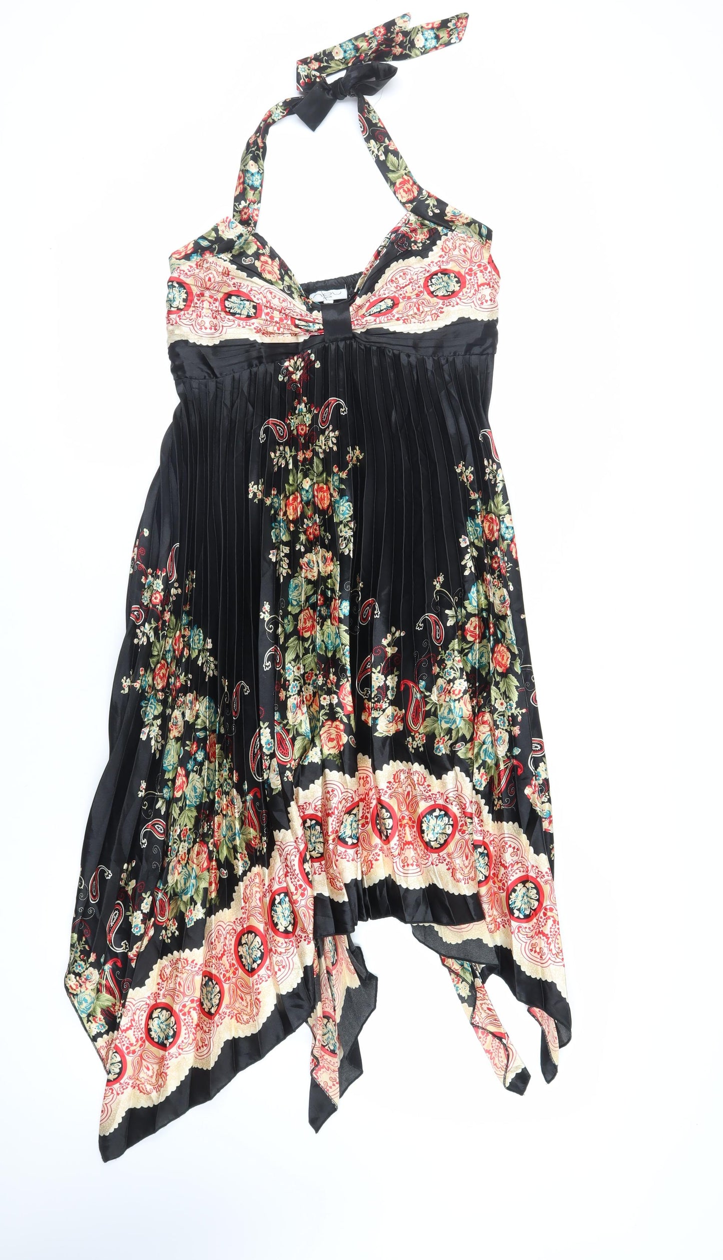 New Look Womens Black Paisley Polyester A-Line Size 12 Halter Tie