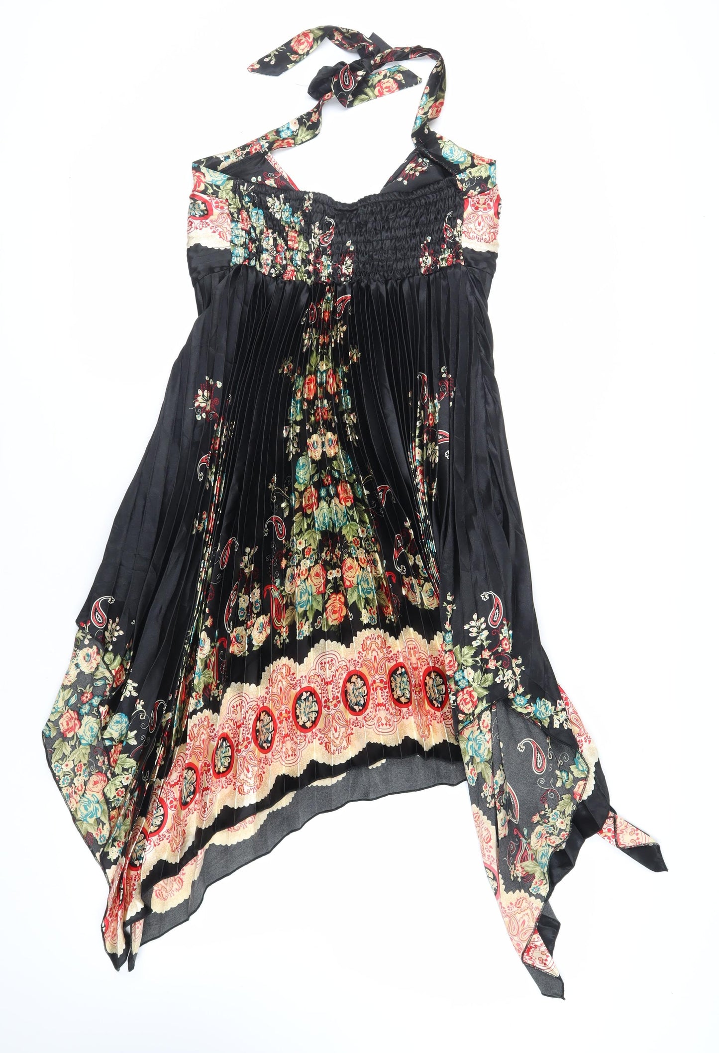 New Look Womens Black Paisley Polyester A-Line Size 12 Halter Tie