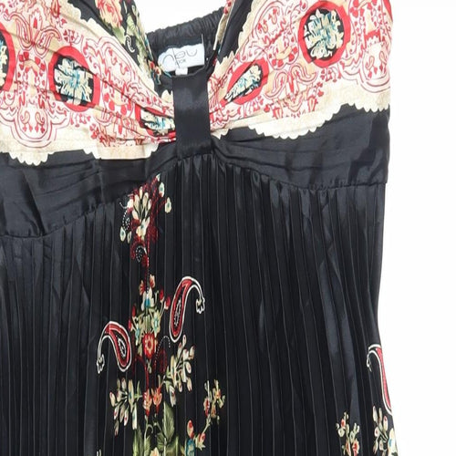 New Look Womens Black Paisley Polyester A-Line Size 12 Halter Tie